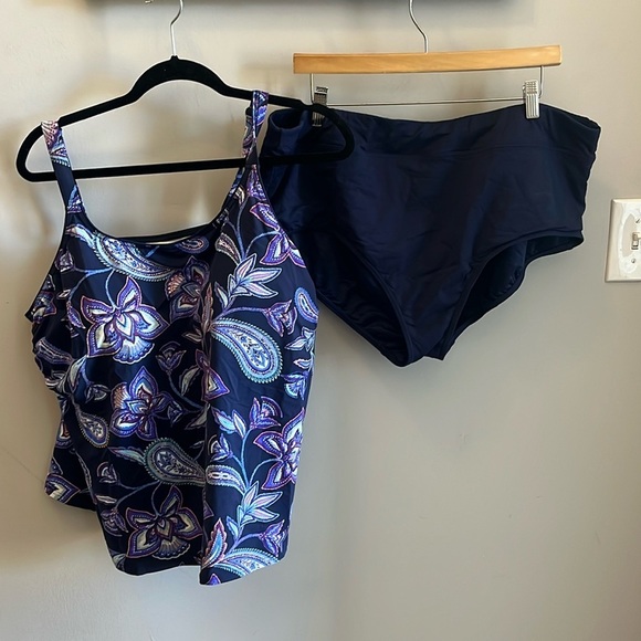 Lands End Tankini Top & Bottom Navy Blue Paisley 2-Piece Size 22W - Picture 1 of 10